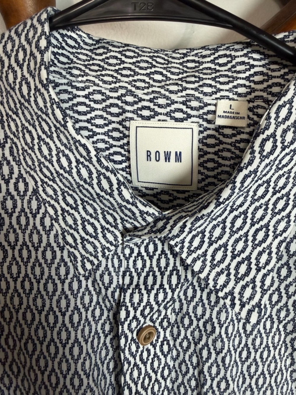 Men's Short-Sleeve Geometric Button-Down Shirt — Navy/White